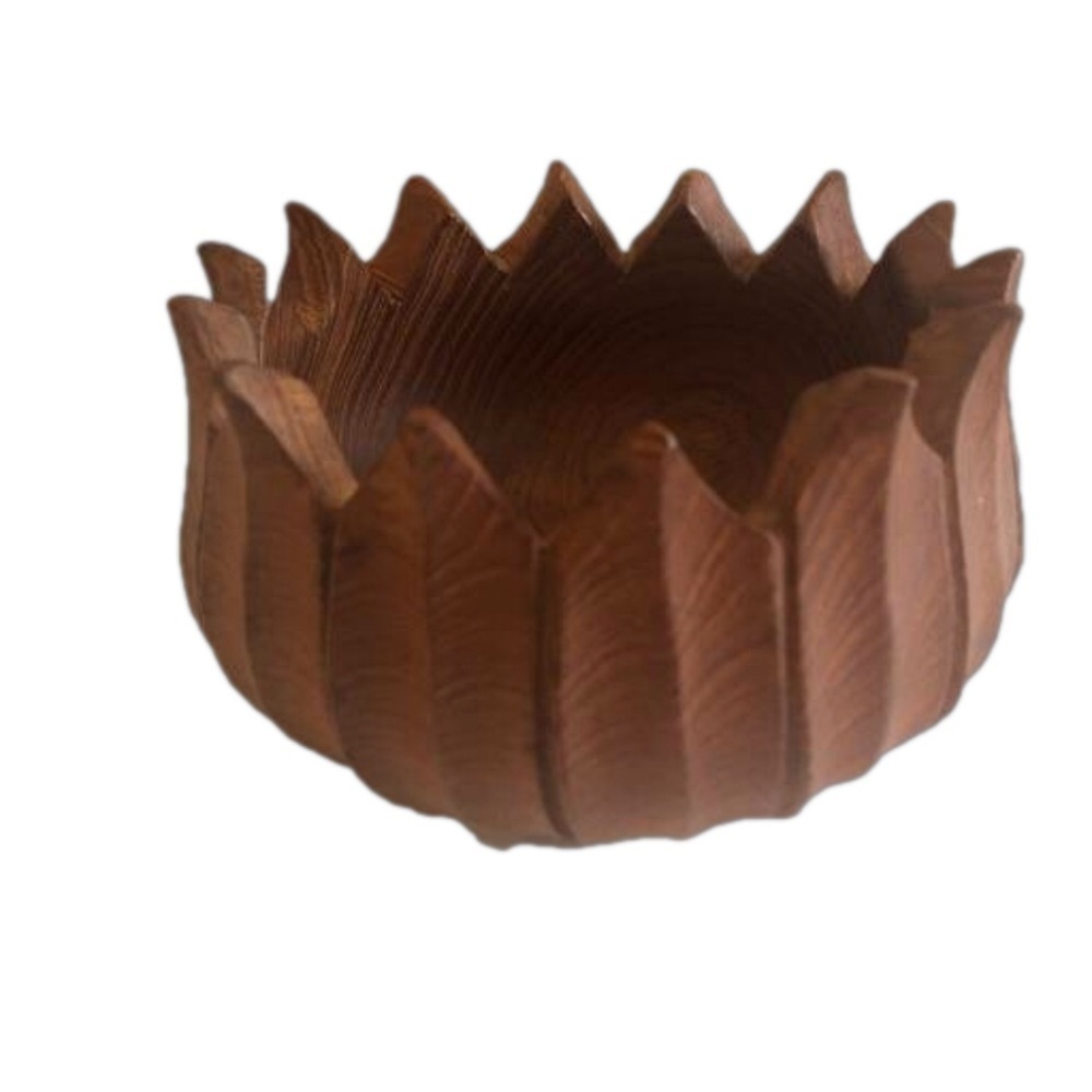 Solid teak wood sunflower bowl. Hand carved. Vintage natural